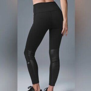 Alo Black High Rise Moto Mesh Panel Leggings Women's size XS